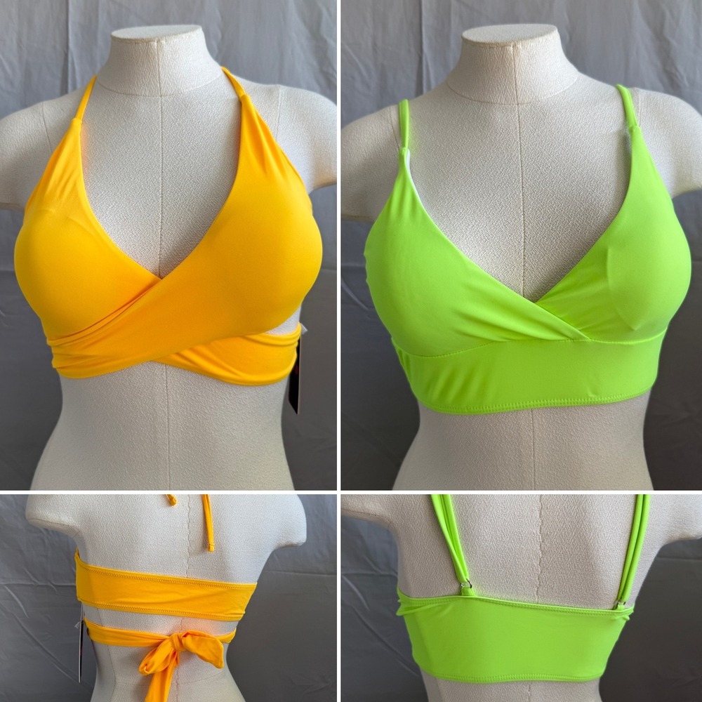 Bikini Setโ Neon Yellow Halter Wrap & Lime Green Bralette Small Lot of 2. Beach